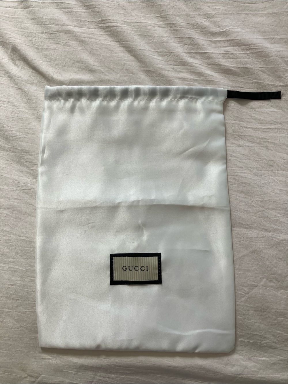 Gucci White Satin Dust Bag with Black Trim, OS